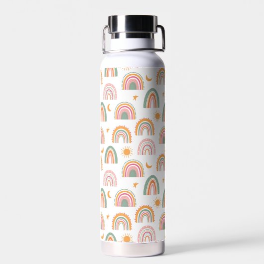 Cute Boho Rainbow Pattern Name Personalized Waterfles (Achterkant)