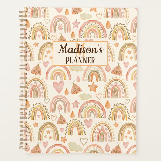 Cute Boho Rainbows Pattern Custom Name Planner (Voorkant)