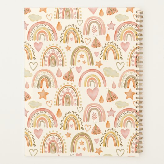 Cute Boho Rainbows Pattern Custom Name Planner (Achterkant)
