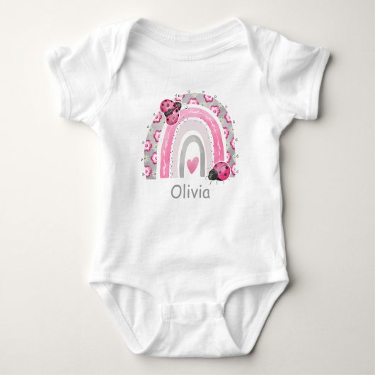 Cute Boho Roze Regenboog met Lieveheersbeestjes Mo Romper (Voorkant)