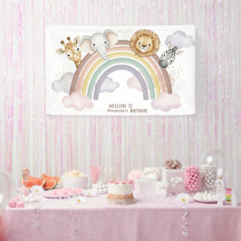 Cute Boho Safari Animals 1st Birthday Banner