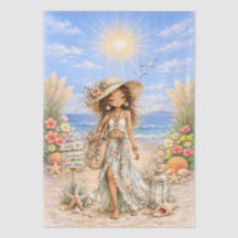 Cute Boho stijl meisjesachtige strand scene decoup