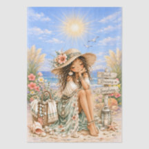 Cute Boho stijl meisjesachtige strand scene decoup