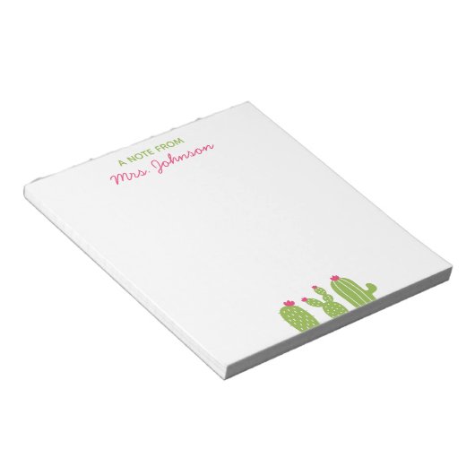 Cute Boho Succulents Pink Flowers Teacher Gift Notitieblok (Schuin)