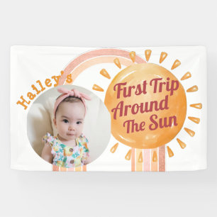 Cute Boho Sun First Birthday Foto Spandoek
