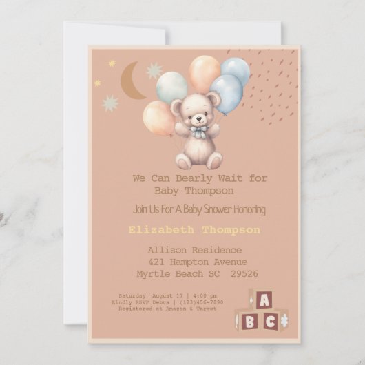 Cute Boho Teddy Bear-Baby shower Kaart (Voorkant)