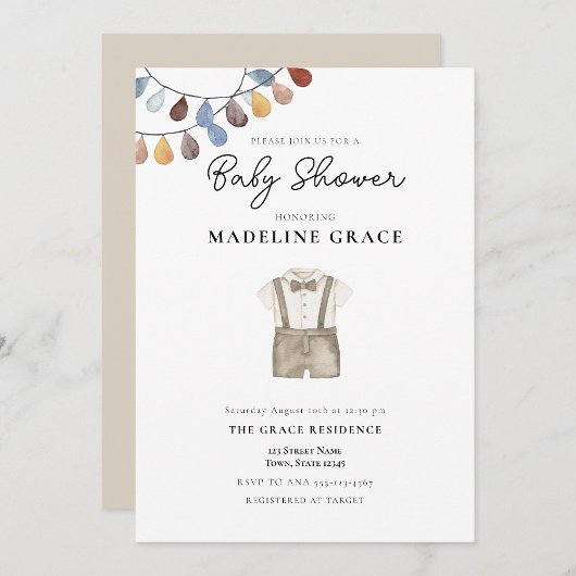Cute Boho Vêtements garçon Baby shower Invitation