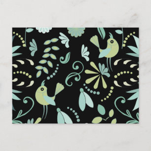 Cute boho-vogels bloemen blauw groen zwart briefkaart