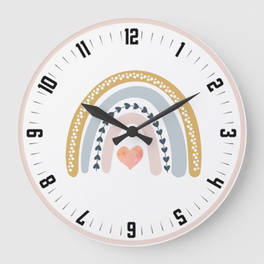 Cute Boho Waterverf Pastel Rainbow Nursery Grote Klok (Voorkant)