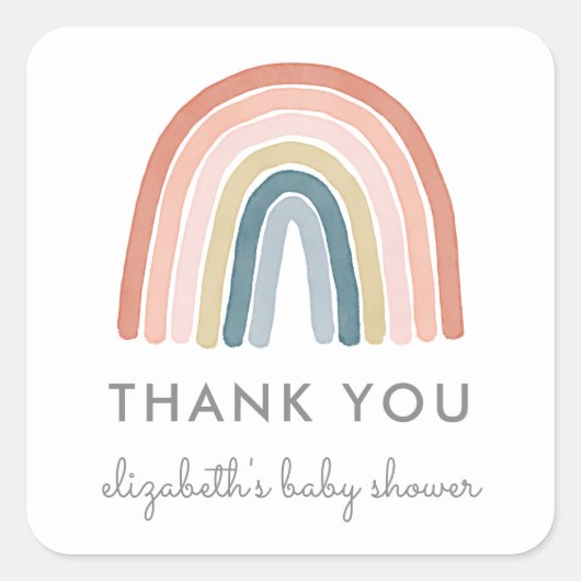 Cute Boho Waterverf Rainbow Baby shower Vierkante Sticker (Voorkant)