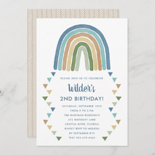 Cute Boho Waterverf Rainbow Birthday Blue Kaart