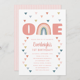 Cute Boho Waterverf Rainbow Birthday Coral First Kaart