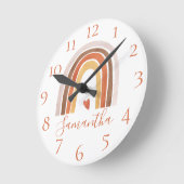 Cute Boho Waterverf Rainbow Heart Custom Name Rou Ronde Klok (Hoek)