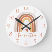 Cute Boho Waterverf Rainbow Heart Custom Name Rou Ronde Klok (Voorkant)