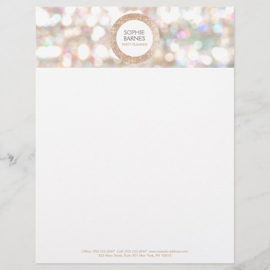 Cute Bokeh en Roos Gold Sequin Event Planner Custom Briefhoofd (Voorkant)