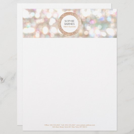 Cute Bokeh en Roos Gold Sequin Event Planner Custom Briefhoofd (Voorkant / Achterkant)
