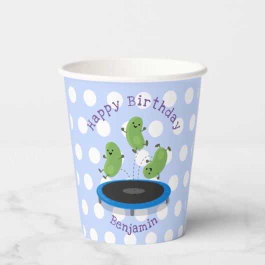 Cute bonen springen trampoline cartoon illustratie papieren bekers (Achterkant)