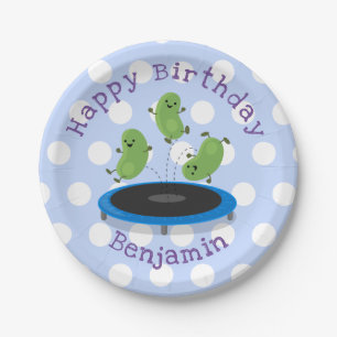 Cute bonen springen trampoline cartoon illustratie papieren bordje