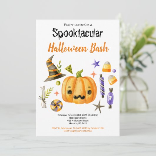 Cute Boo Pumpkin Spooktacular Halloween Bash Kaart (Staand voorkant)
