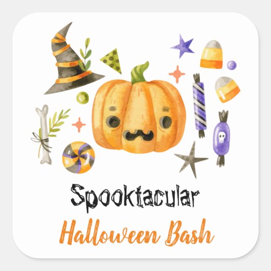 Cute Boo Pumpkin Spooktacular Halloween Bash Vierkante Sticker (Voorkant)