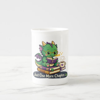 Cute Book Dragon Reading Books with Coffee Fantasy Porselein Kop