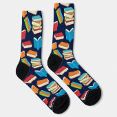 Cute Book Lover Pattern Navy Blue Librarian Sokken (Rechts)