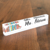 Cute Book Stack Custom Teacher Naambordje (Zijkant)