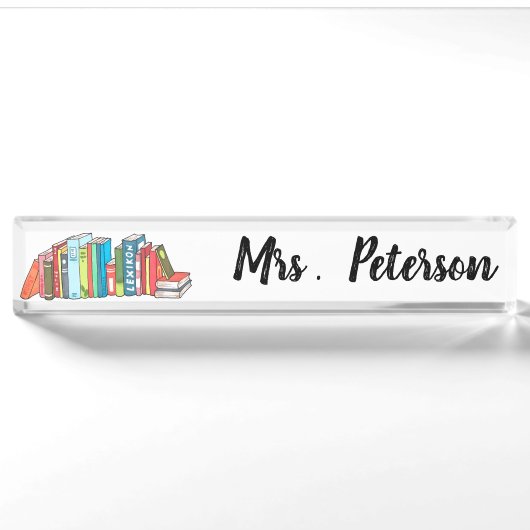 Cute Book Stack Custom Teacher Naambordje (Voorkant)