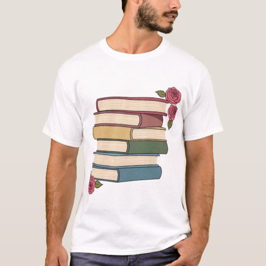 Cute Book Stack with Roses T-shirt (Voorkant)