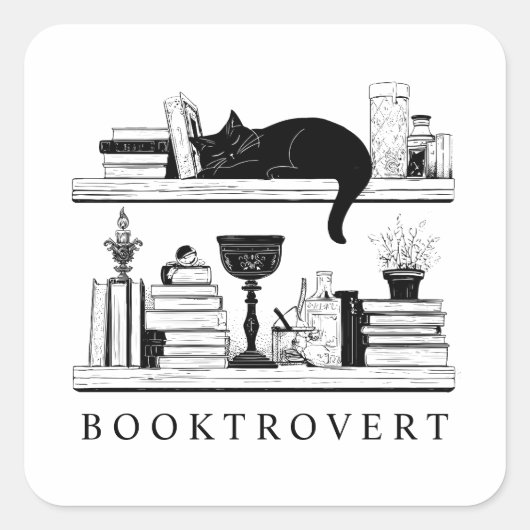 Cute Booktrovert Book Lover's Cat  Vierkante Sticker (Voorkant)