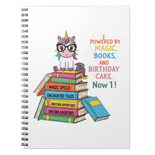 Cute Bookworm Unicorn 1e Verjaardag Magische Lee Notitieboek