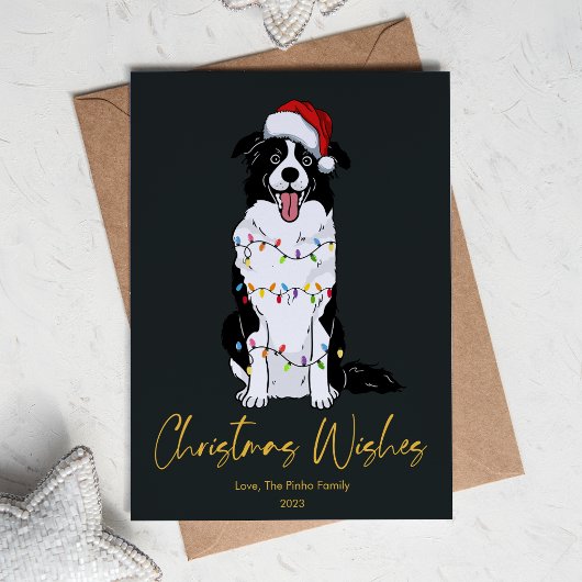 Cute Border Collie Boom Kerst Plat Feestdagenkaart