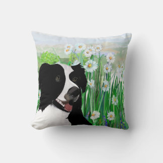 Cute, Border Collie Daisies Wall Art Poster Kussen