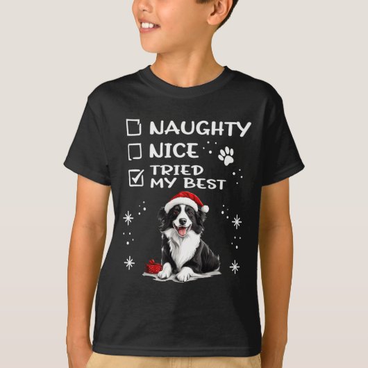 Cute Border Collie Dog Christmas Naughty Nice Trie T-shirt (Voorkant)