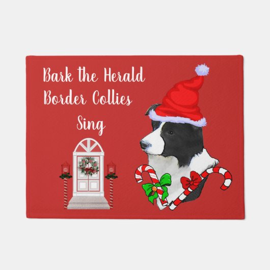 Cute Border Collie Kerstmis Deurmat (Voorkant)