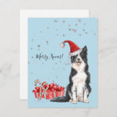 Cute Border Collie met Santa Hat Waterverf Art Feestdagenkaart (Voorkant / Achterkant)