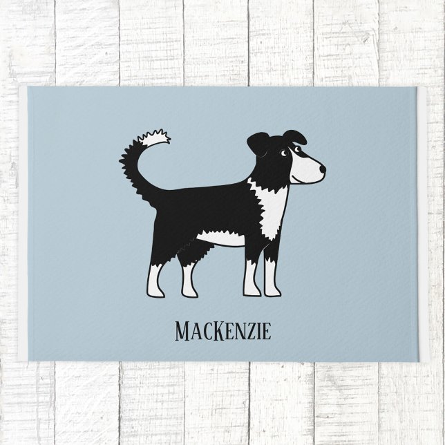 Cute Border Collie Sheepdog Blue Deurmat (Border Collie Sheepdog fun personalized name dog doormat)