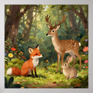 Cute Bosdieren Bos Scene Poster