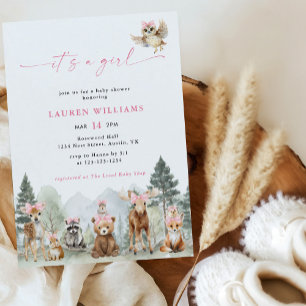 Cute bosdieren groen meisje baby shower kaart