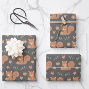 Cute Bosgrond Eekhoorn Eikel Herfstbladeren Patroo Inpakpapier Vel