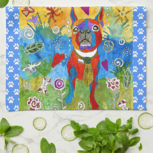 Cute Boston Terrier 1/2 Serviette de cuisine pliée