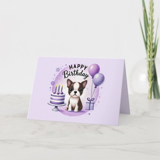 Cute Boston Terrier Birthday Card  Bedankkaart (Voorkant)