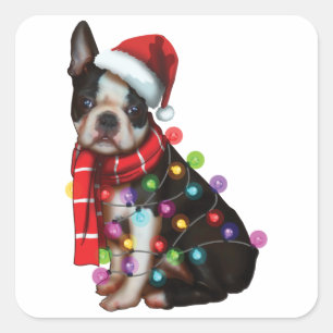 Cute Boston Terrier Dog Funny Xmas Holiday Gifts Vierkante Sticker