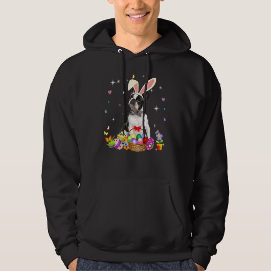 Cute Boston Terrier Easter Day Bunny Eggs Easter W Hoodie (Voorkant)