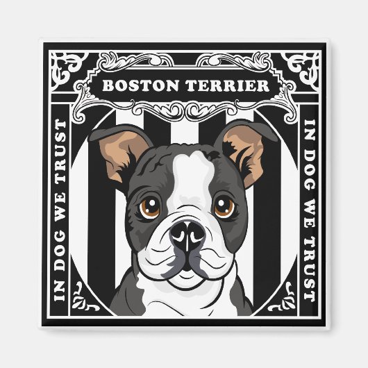 Cute Boston Terrier Magnet Carré (Devant)