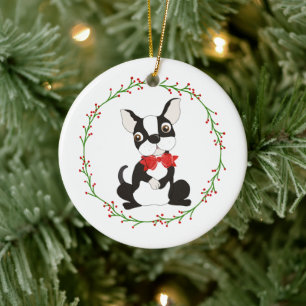 Cute Boston Terrier Ornament voor Kerstmis