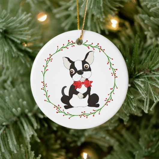 Cute Boston Terrier Ornament voor Kerstmis (Boom)