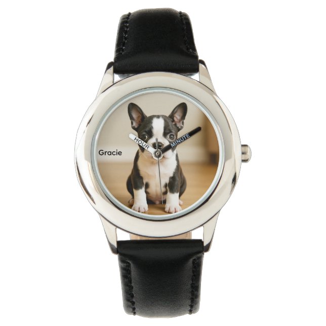 Cute Boston Terrier Personalized Kid's Horloge (Voorkant)