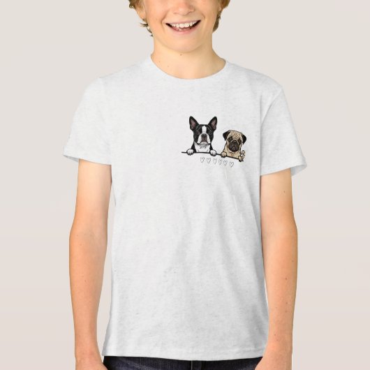 Cute Boston Terrier & Pug Dog pocket size Tri-Blend Shirt (Voorkant)