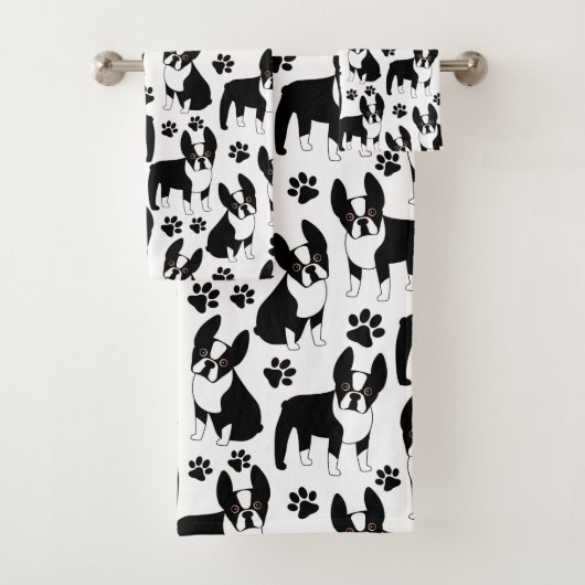 Cute Boston Terriers Black en White Bad Handdoek (Insitu)